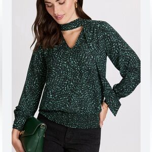 Laura Swirl Print Crepe Blouse Green Pattern